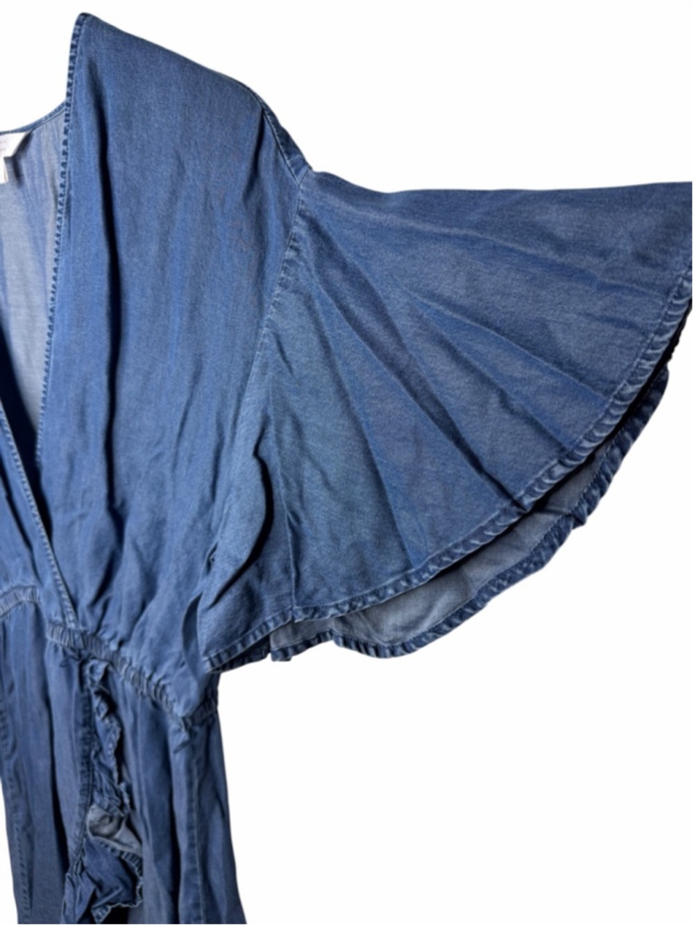 LC Lauren Conrad Chambray Faux Wrap Ruffle Dress Size Large - Picture 4 of 7